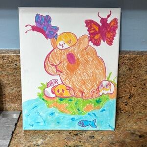 Hand drawn Whimsical Orange Guinea Pig Canvas Art - Kids' Home Art
